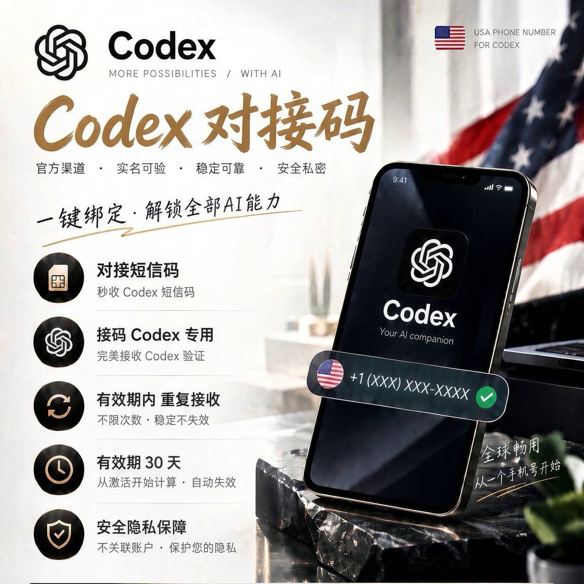美国手机卡 对接通过，有效期约一个月【只限codex对接】商品图片