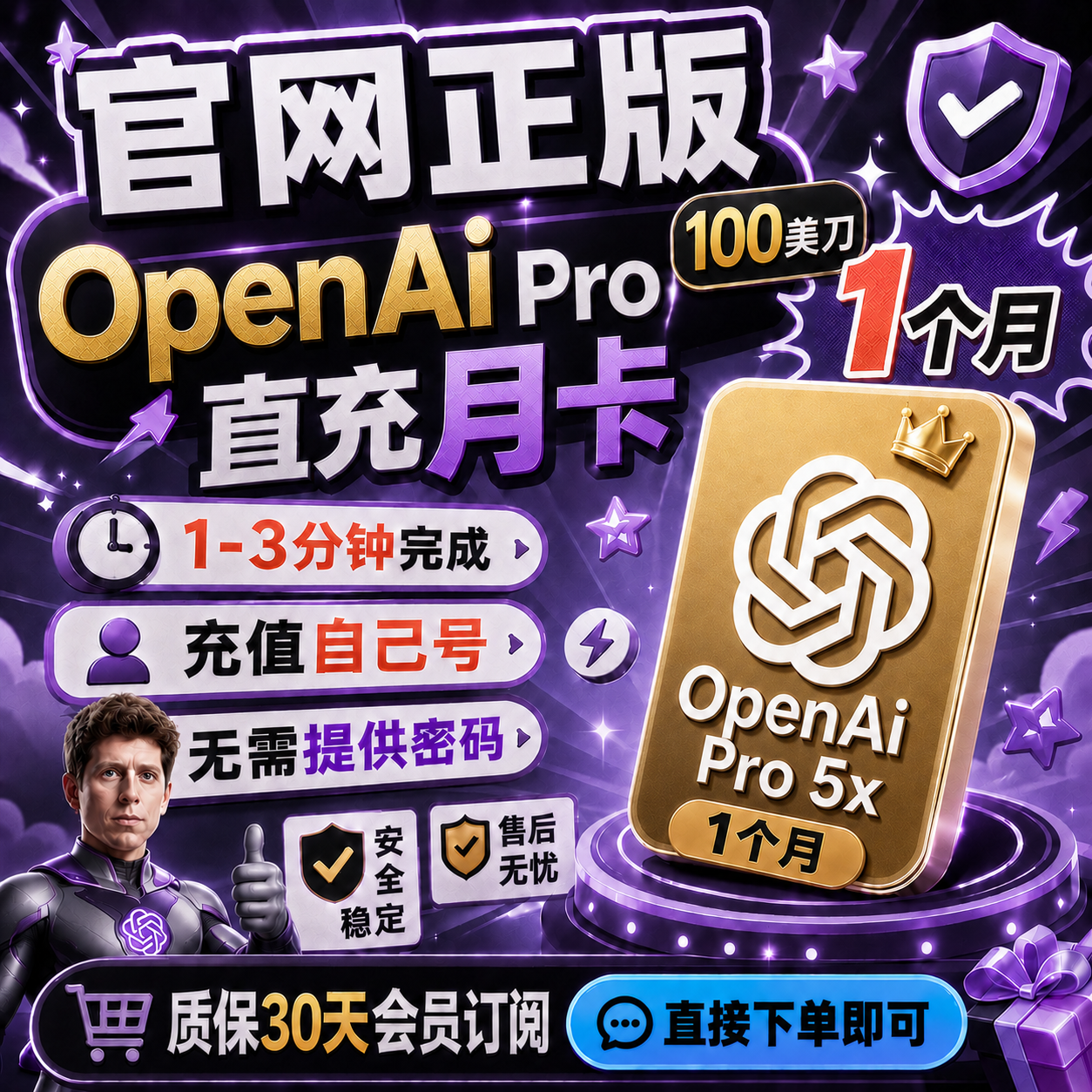 （质保30天 官网直冲）Pro5X OpenAI 100美刀会员商品图片