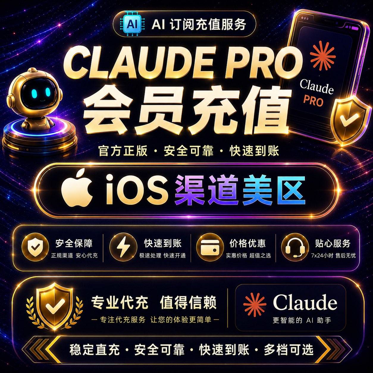 Claude pro  官方直充秒到账 【美区IOS 质保订阅30天】商品图片