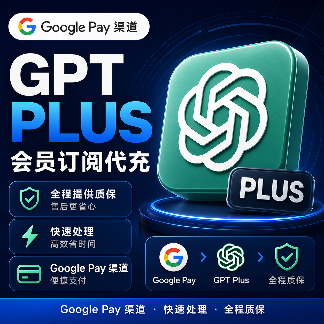 【谷歌渠道】GPT Plus 官方充值 质保30天 (卡密可囤)商品图片