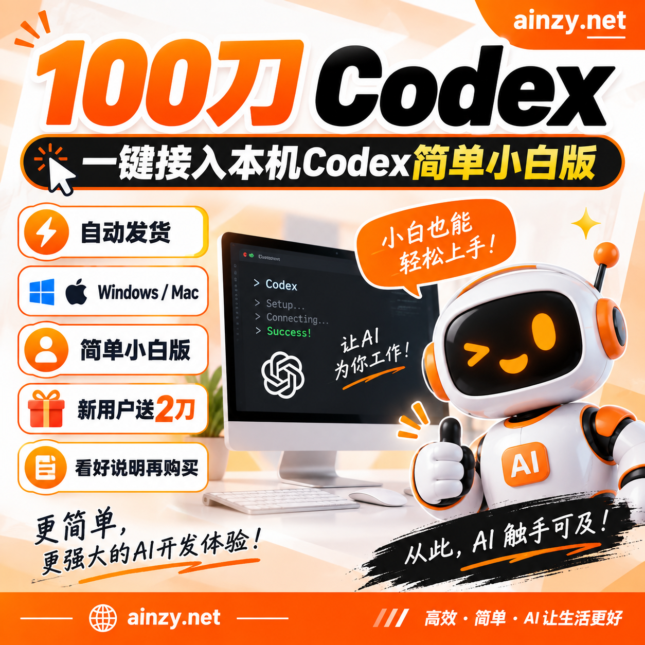 100刀codex，一键接入本机codex简单小白版商品图片