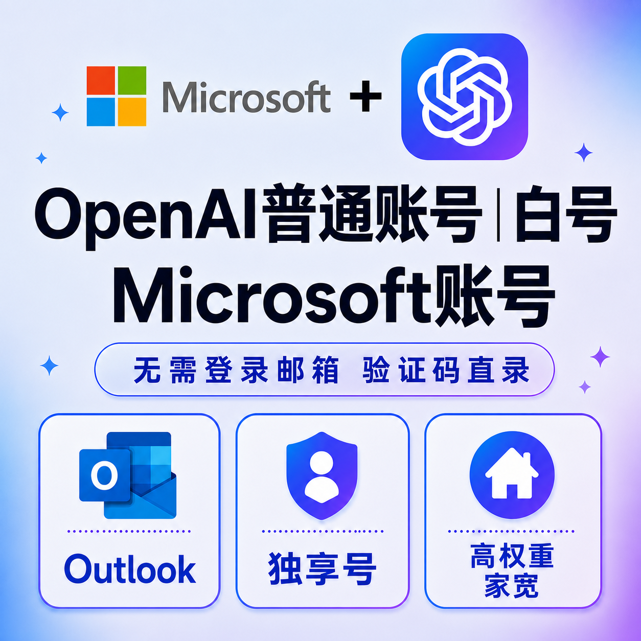 OpenAI普通账号｜验证码直登｜白号｜free免费账号｜长效微软邮箱交付｜高权重家宽｜独享号｜缩略图