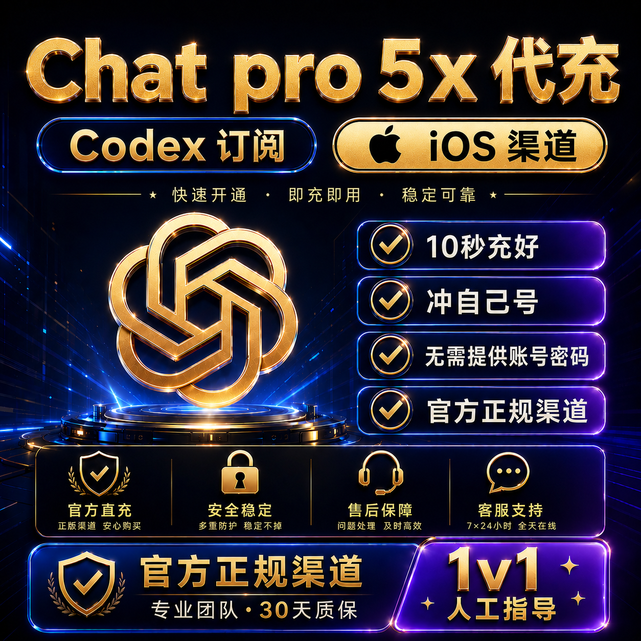 GPT Pro 5x【渠道一】正规代充秒到账 【IOS渠道质保订阅】商品图片