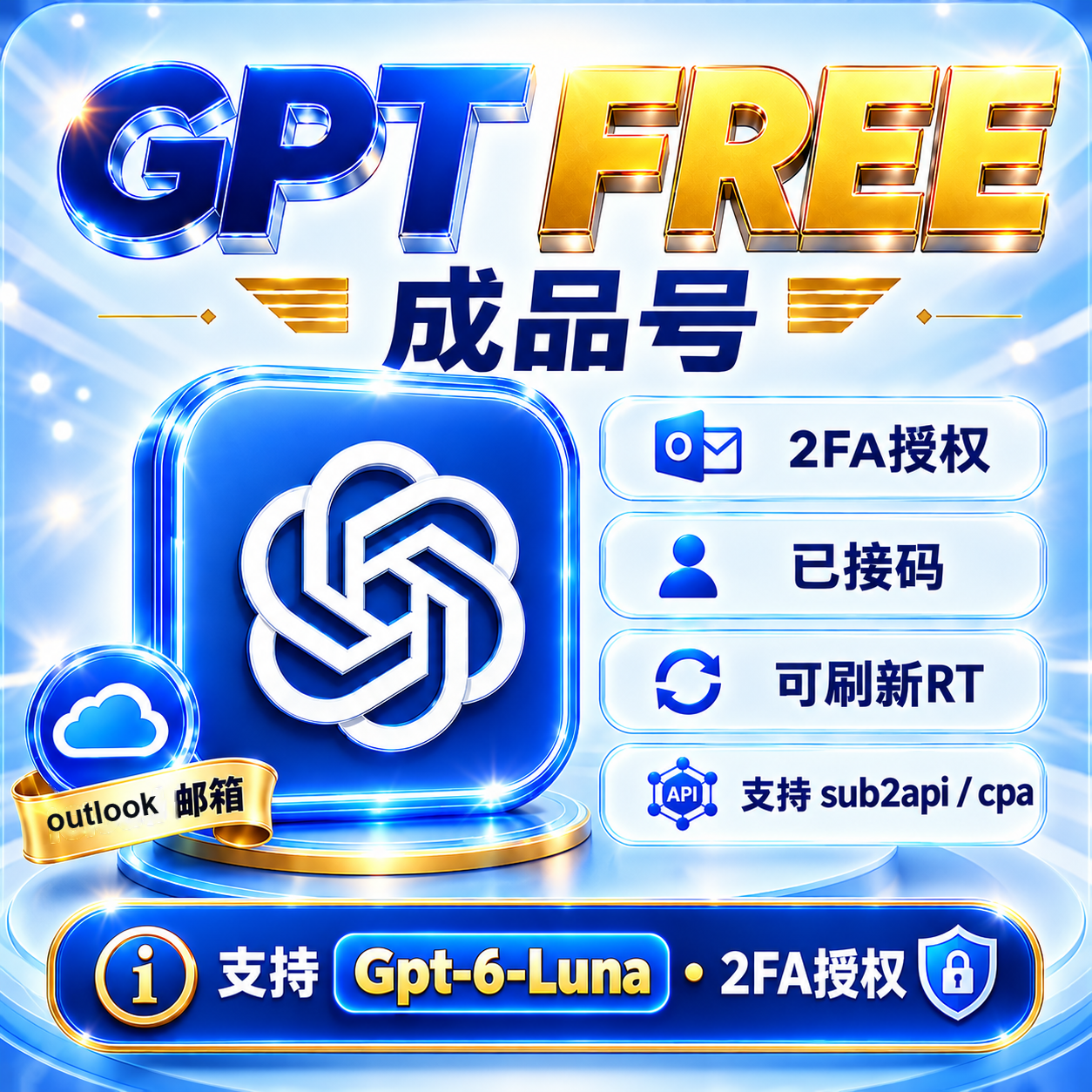 OpenAI Free（Codex已接马 | outlook邮箱 | 2FA）支持 6-Luna缩略图