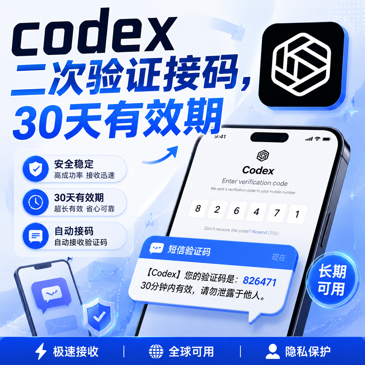 Codex 长效接码服务（含二次验证）商品图片