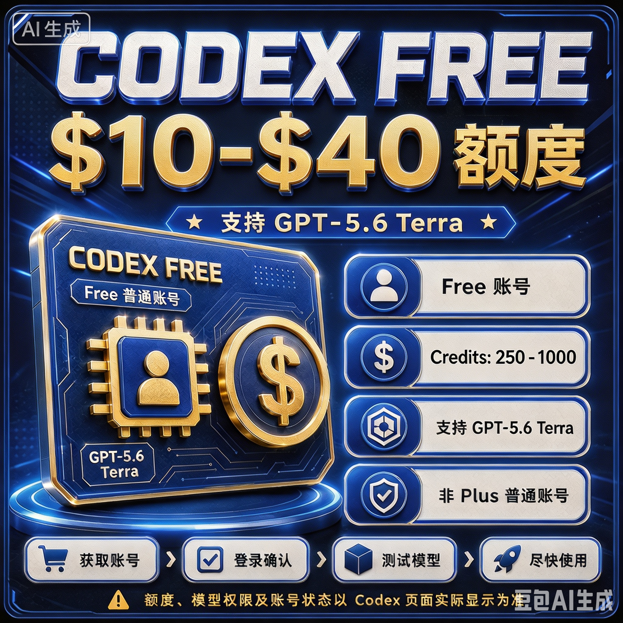 【混包】Codex Free 账号｜10$-40$ 额度｜支持 5.6 Terra缩略图
