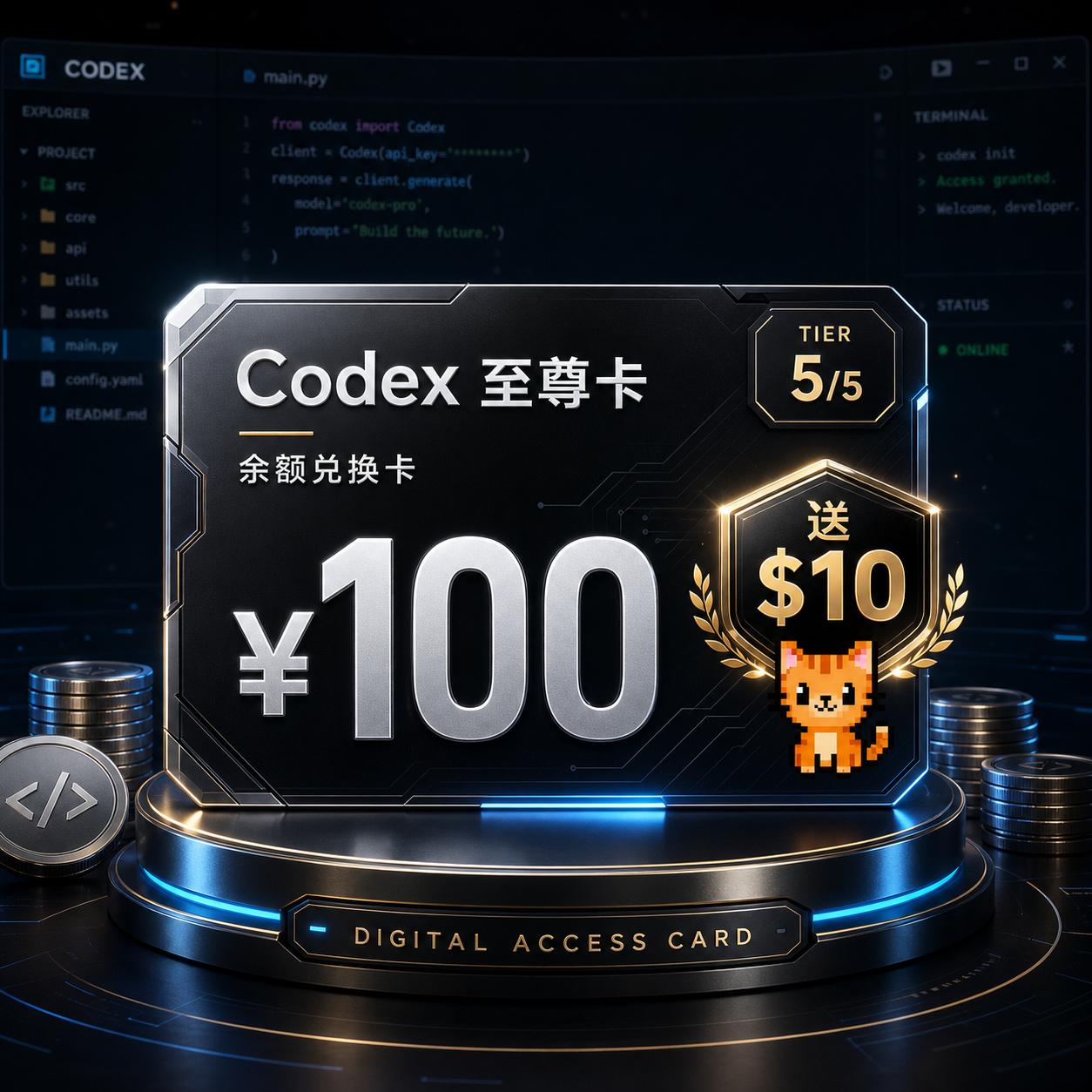 余额兑换卡 · 至尊卡 ¥100（送 $10）