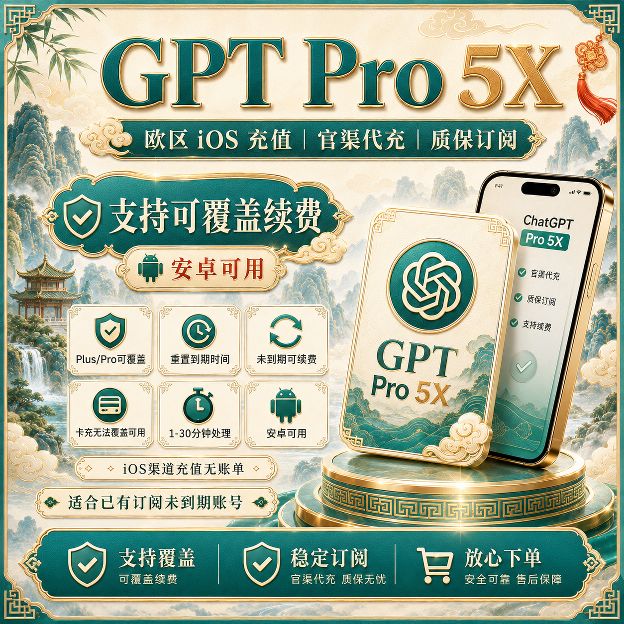 GPT PRO 5x【ios渠道~官渠代充】【质保订阅~可覆盖】商品图片