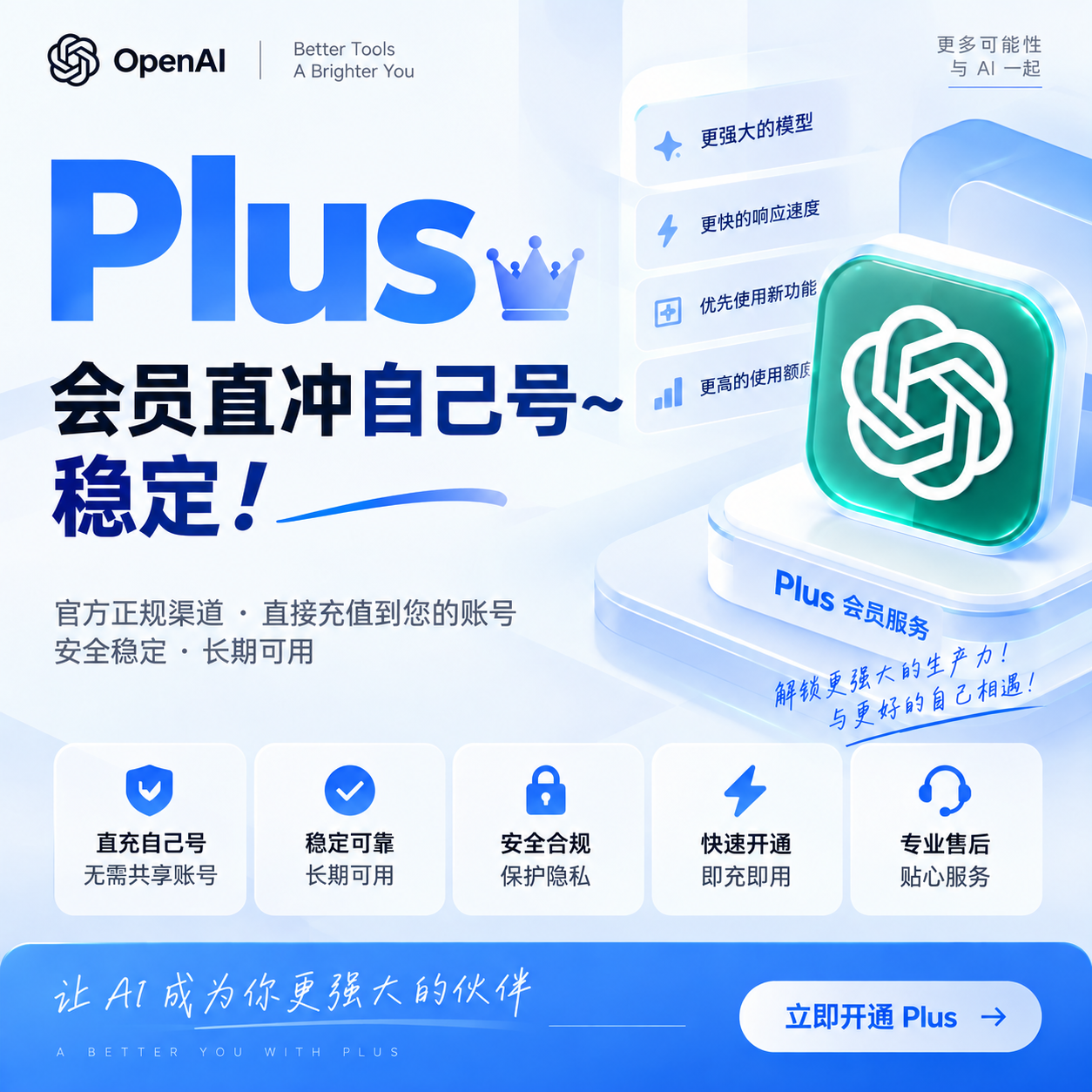 【plus一个月】|官方正价充自己号|质保一个月订阅|秒充值无需排队商品图片