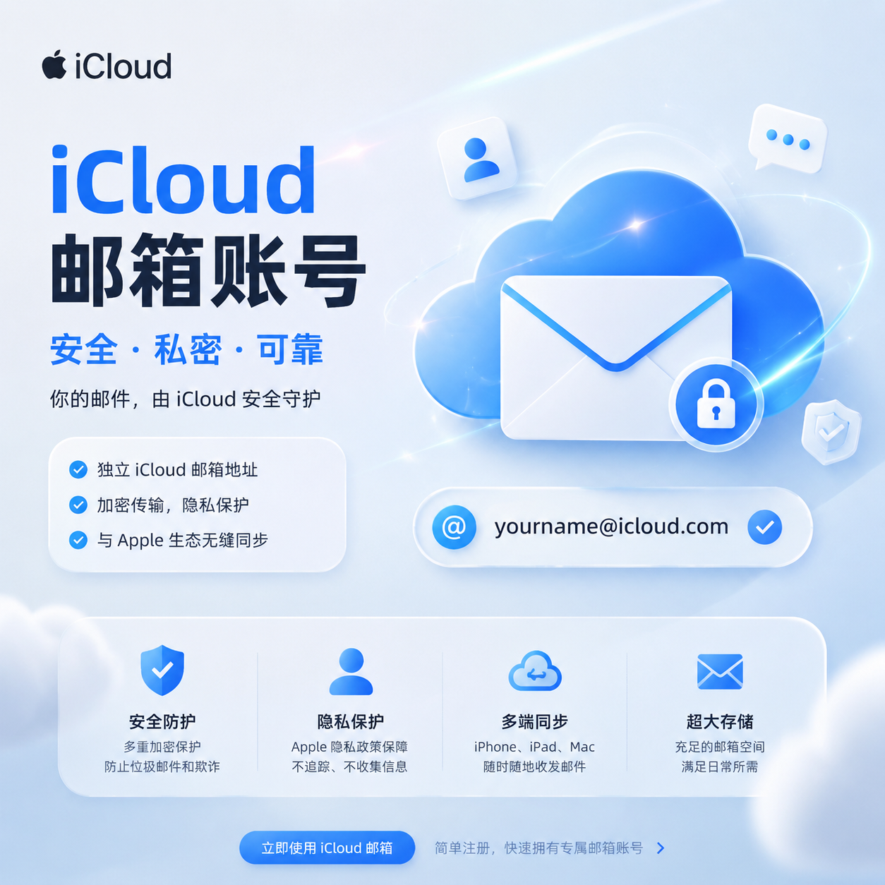 【优质邮箱】iCloud邮箱 全新号 隐私邮箱 超稳定商品图片