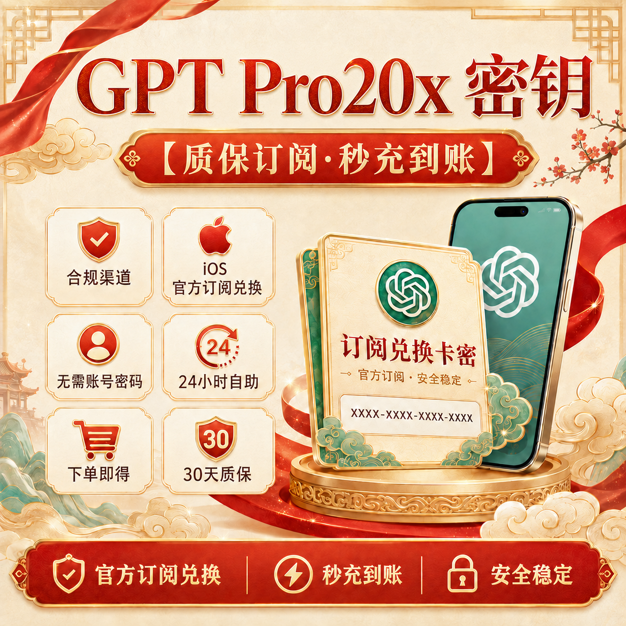 GPT Pro 20x  1个月充值订阅【质保30天】【美区】【有会员可以覆盖】商品图片