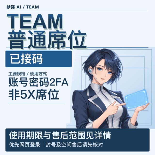 Team标准账号平替plus | 已接马 | 发账密2FA | 质保21天商品图片