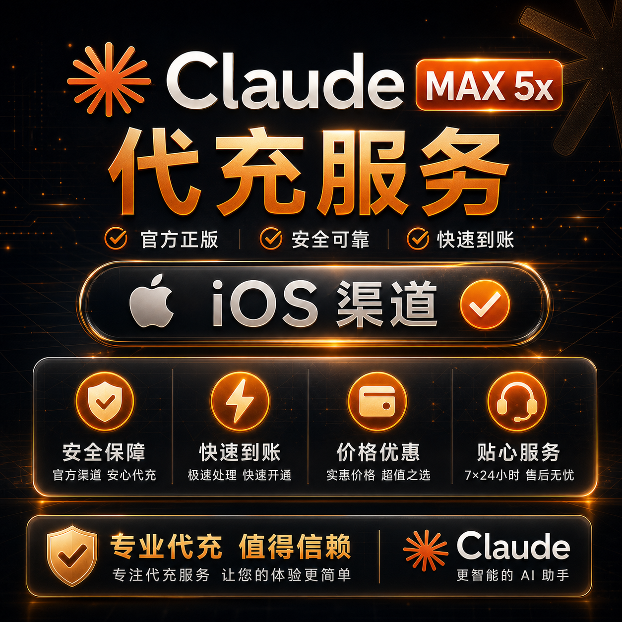 【全自动秒到】Claude MAX 5x 会员官方直充 【正规IOS保障】 24H自助卡密续费商品图片
