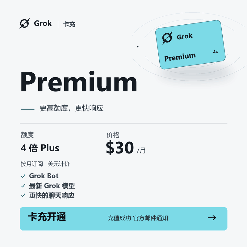 【新版GroK四合一】卡充GroK Premium 30$【官冲】 质保30天订阅商品图片