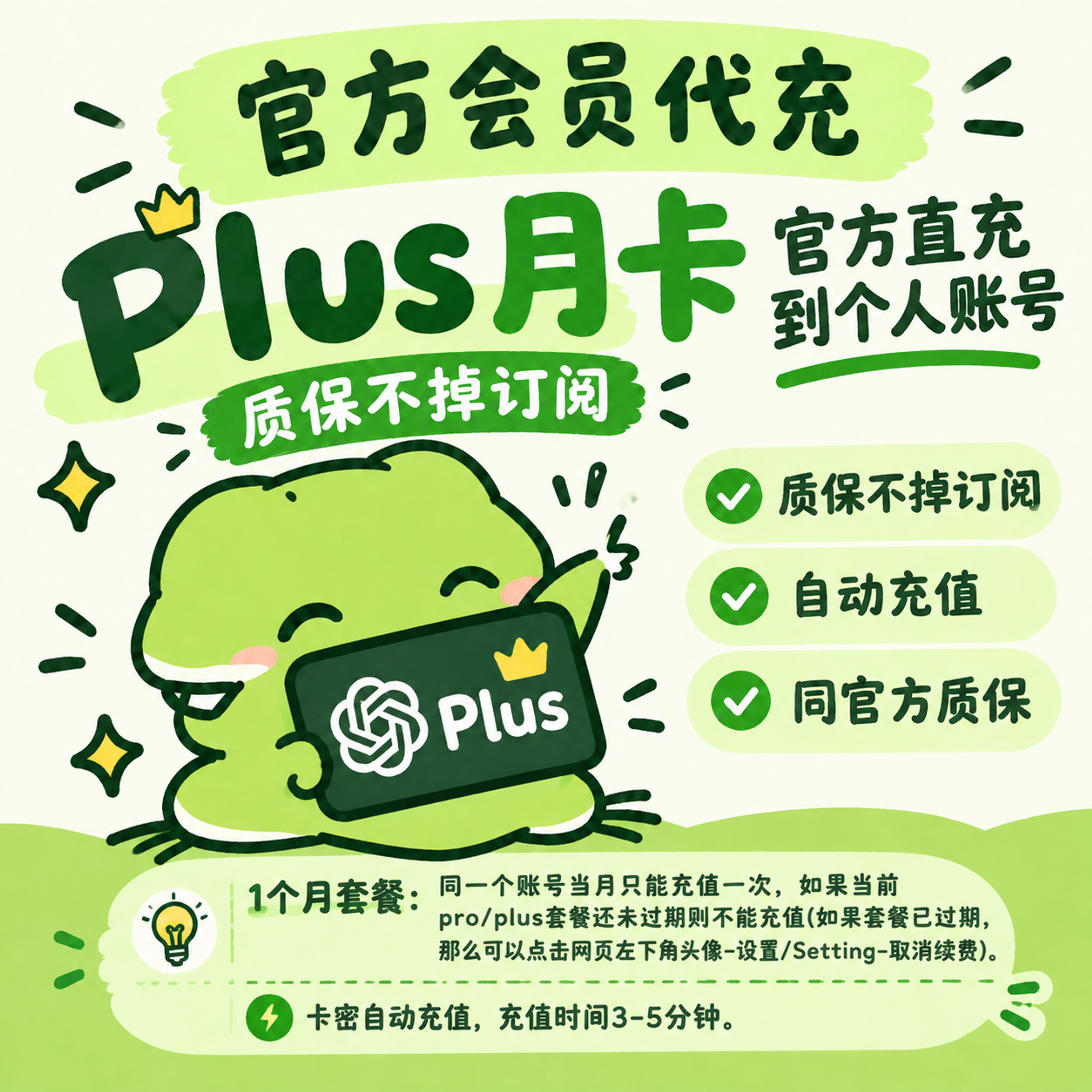 Plus月卡 官方直充到个人账号 质保不掉订阅 自动充值 同官方质保商品图片