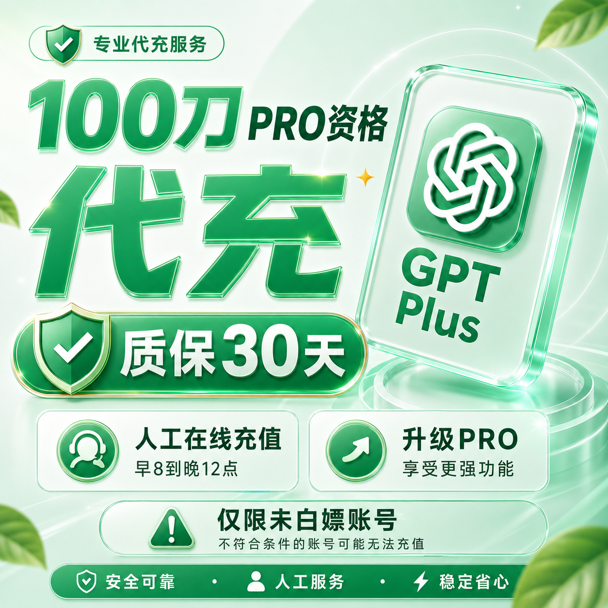 【官方代充】GPT Pro 100刀 5x 1-5分钟到账缩略图