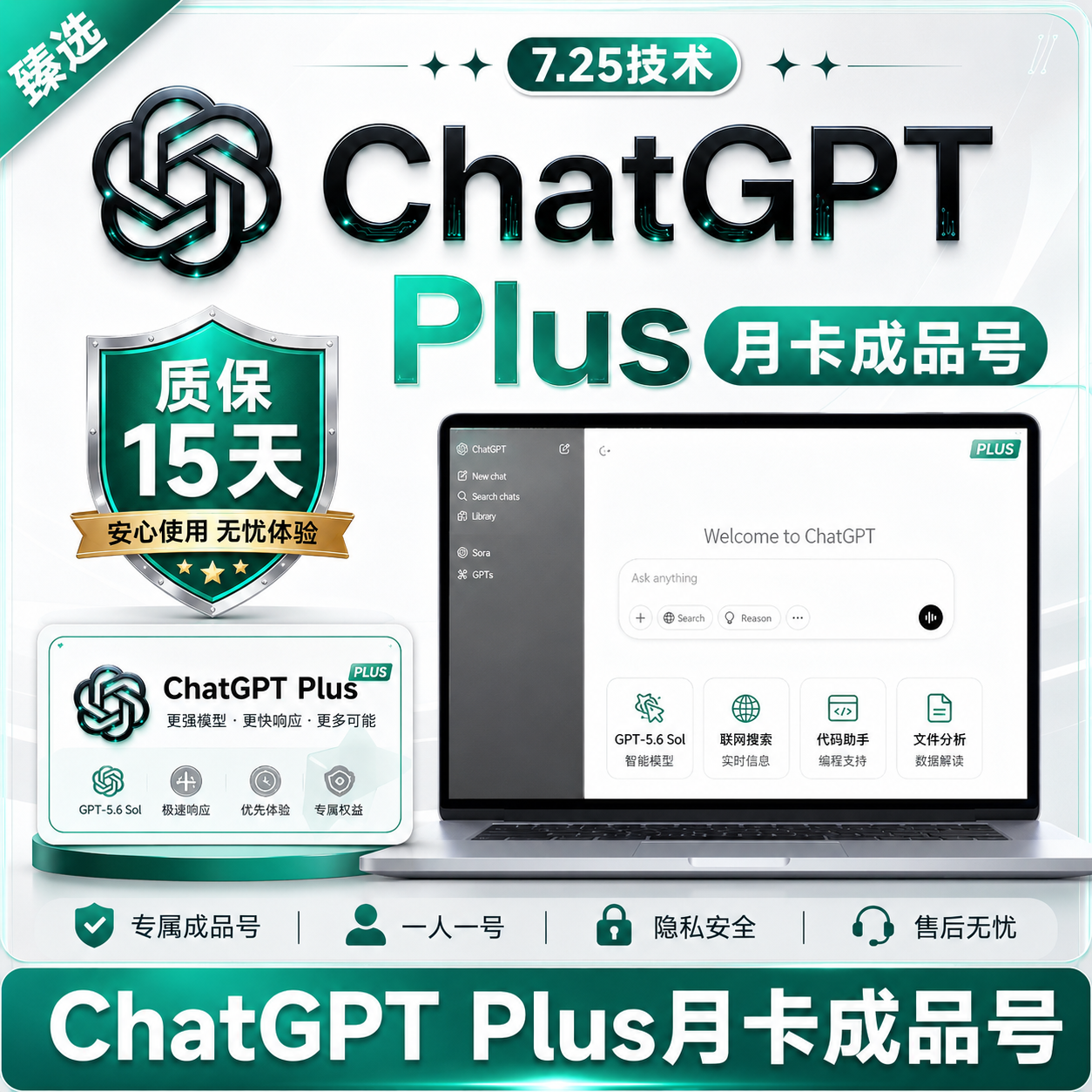 🔥热销【臻选系列】-质保15天-OpenAI成品号 Plus成品号 Plus月卡成品号 Codex月卡成品号 -全责质保