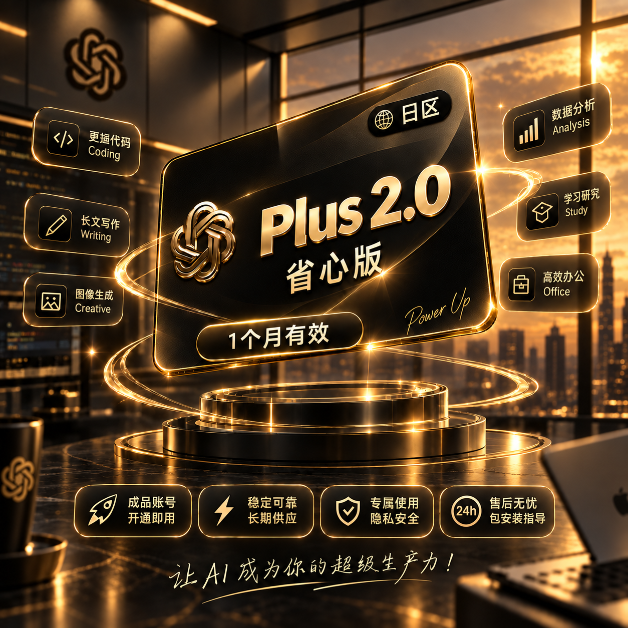 Codex AI工具 新品《Plus 省心版》 质保订阅,正价20刀直充,可续费,独享,月卡成品号
