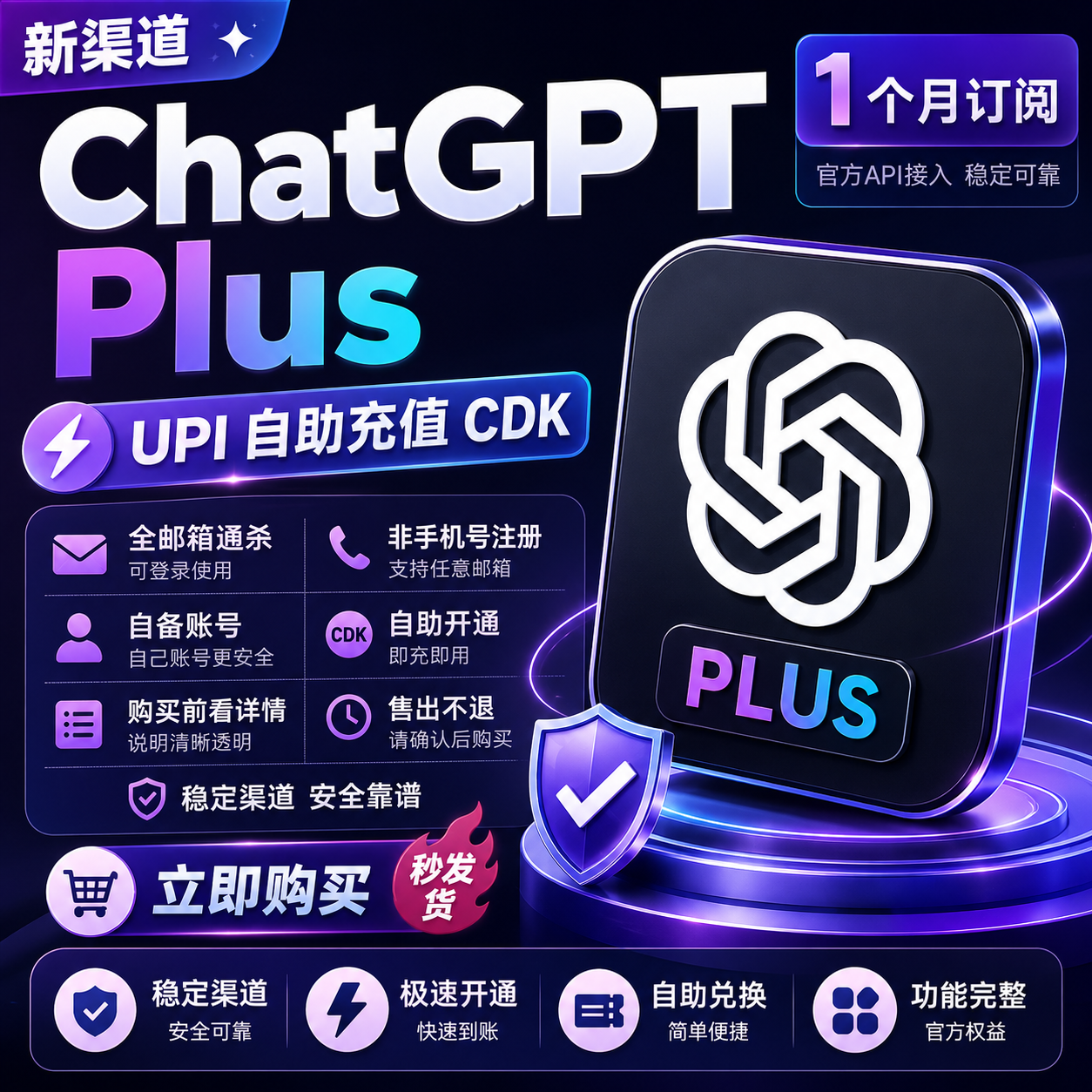 GPT Plus 欧洲充值CDK 新渠道 自动充值渠道非成品需自备账号，自己账号有team不能冲商品图片