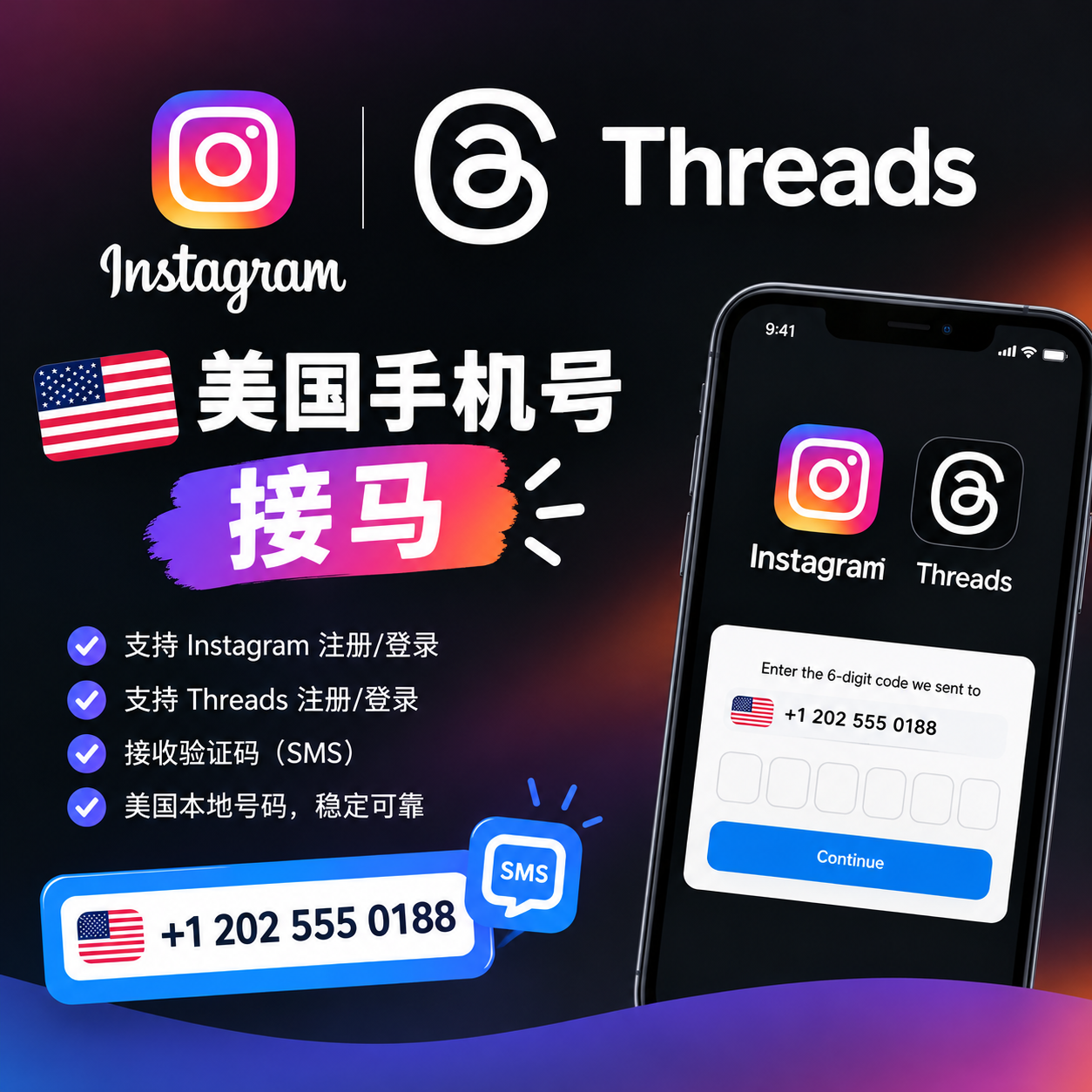 Instagram/Threads 美国手机号接马商品图片