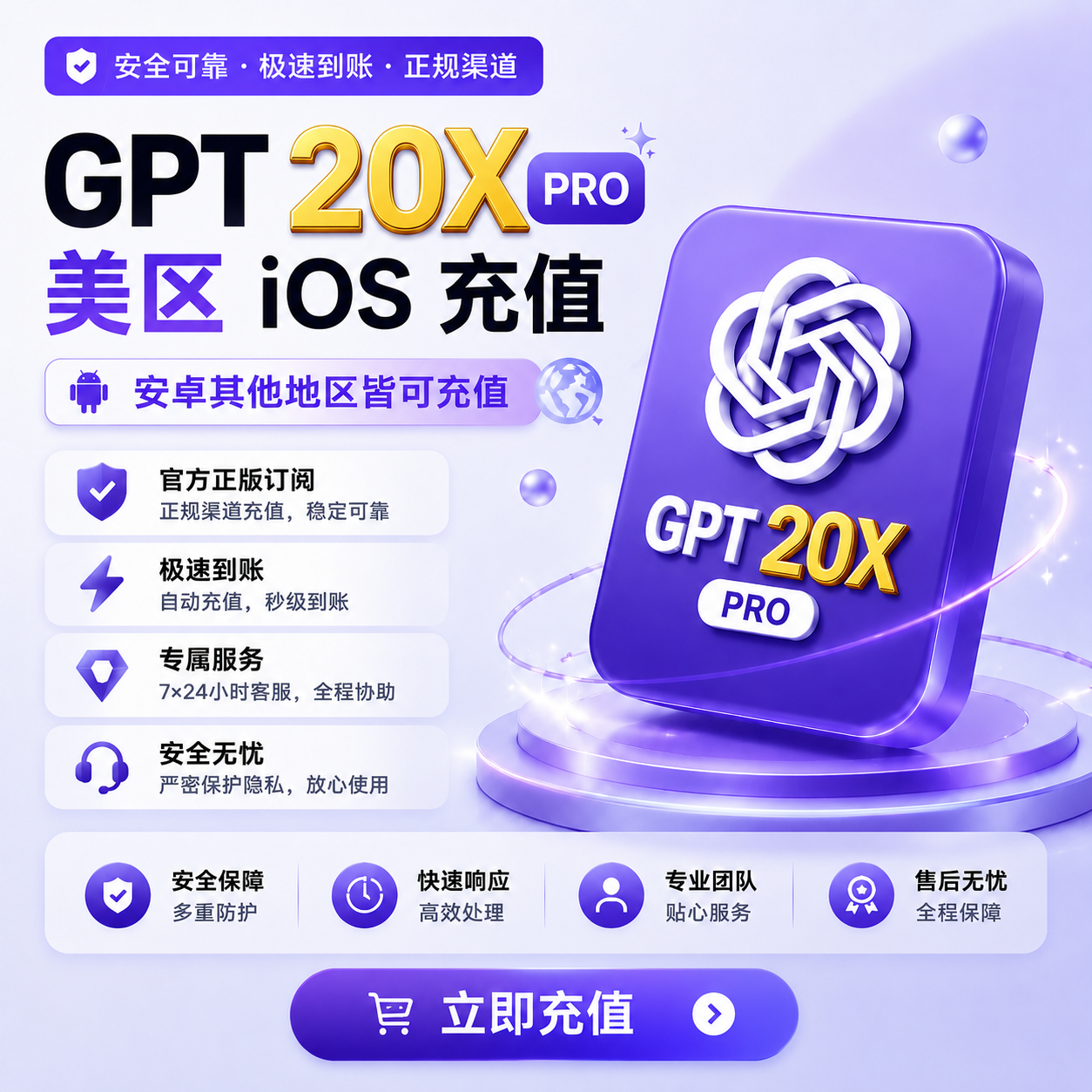 【质保】GPT 20X PRO 美区ios充值【安卓/其他地区皆可充】（可覆盖可续费）商品图片