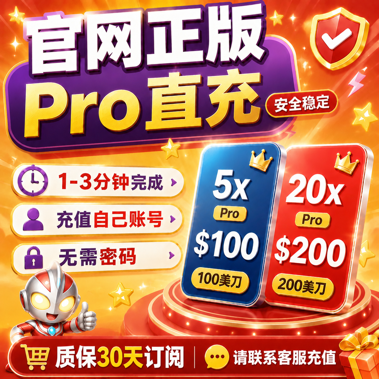 （质保30天 官网直冲带账单）Pro5X chatGPT-GPT请联系客服充值商品图片