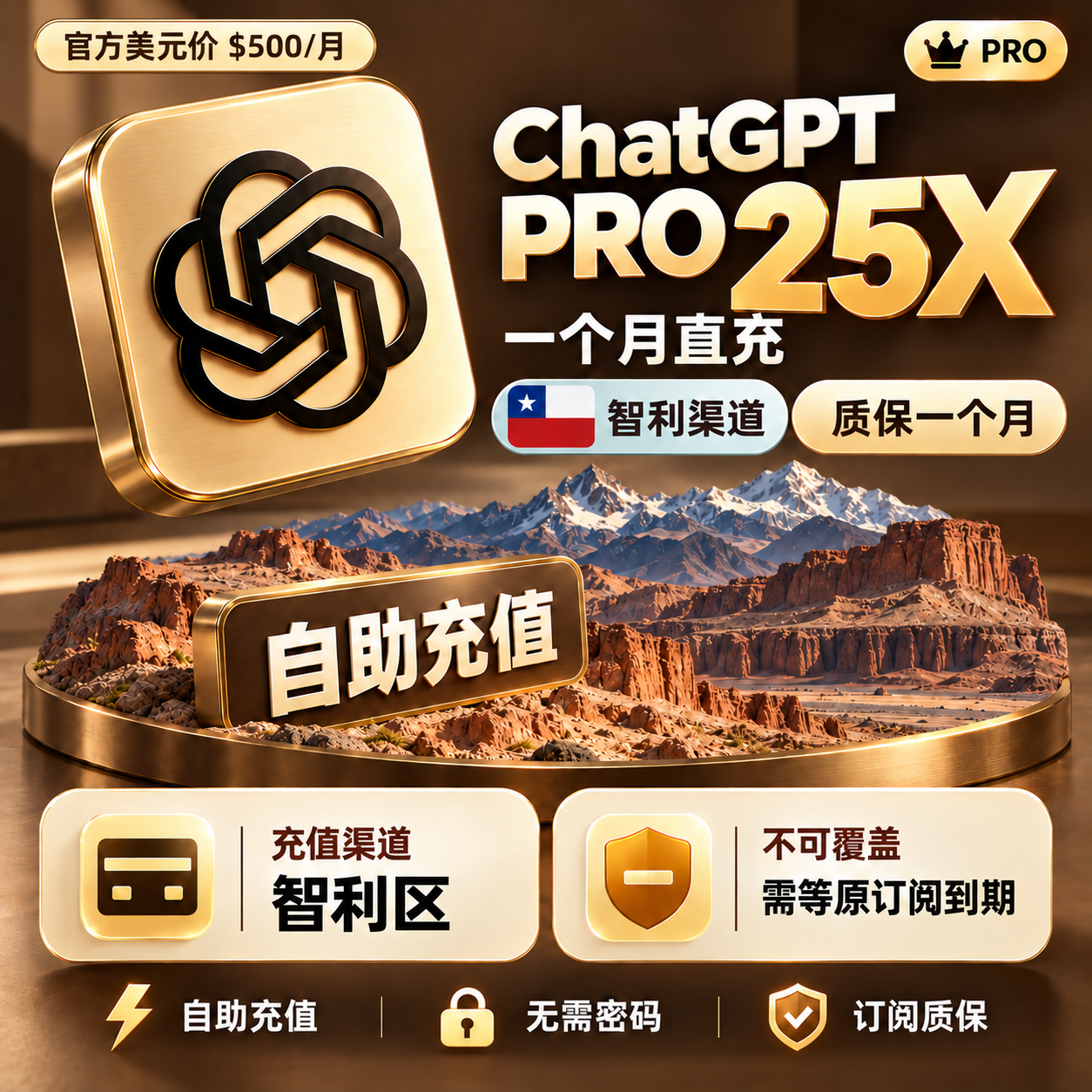 【直充】G pro 25x 智利区充值 【质保一个月】