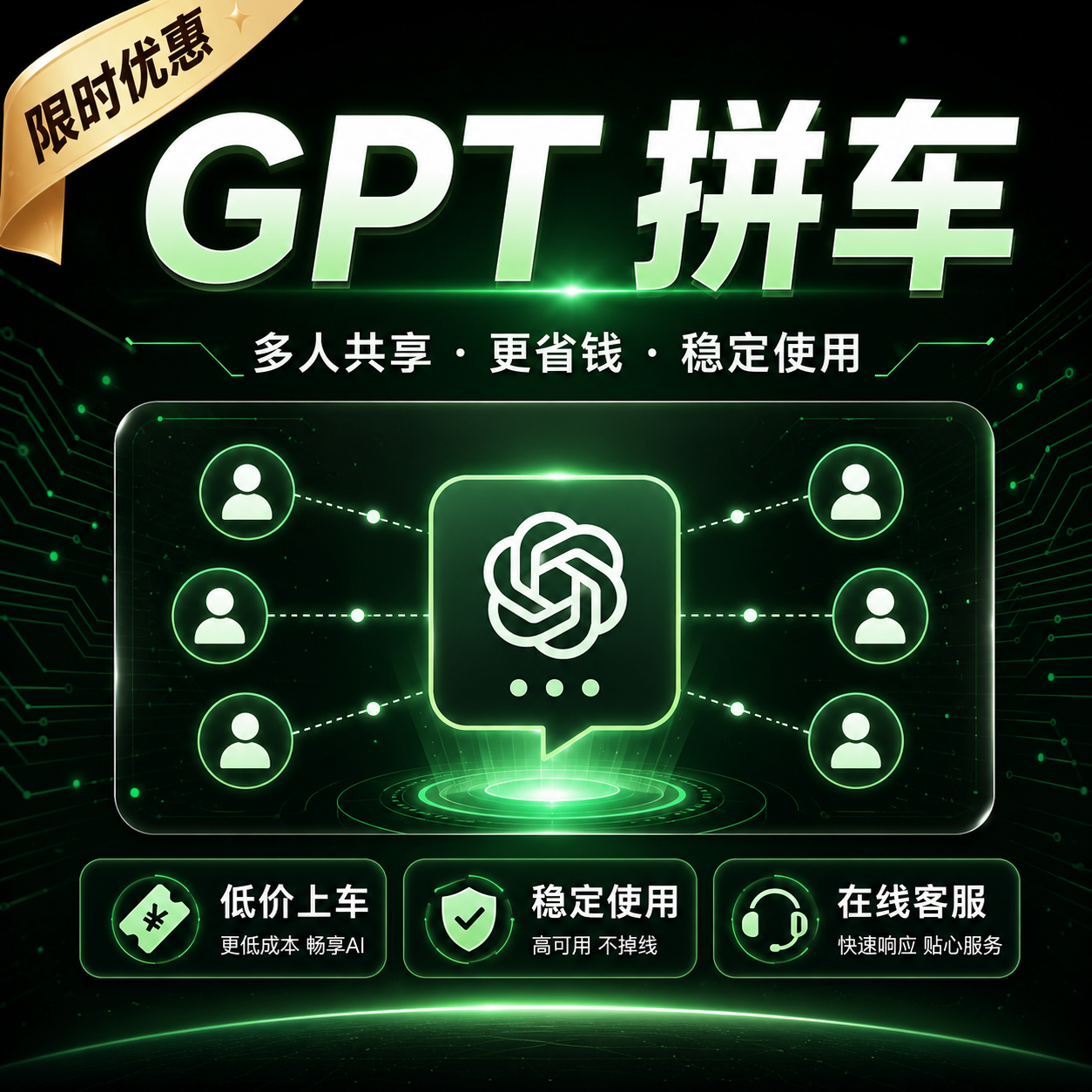 ChatGPT Plus 拼车｜GPT Plus正版会话二人共享（无codex）一个席位｜月付商品图片