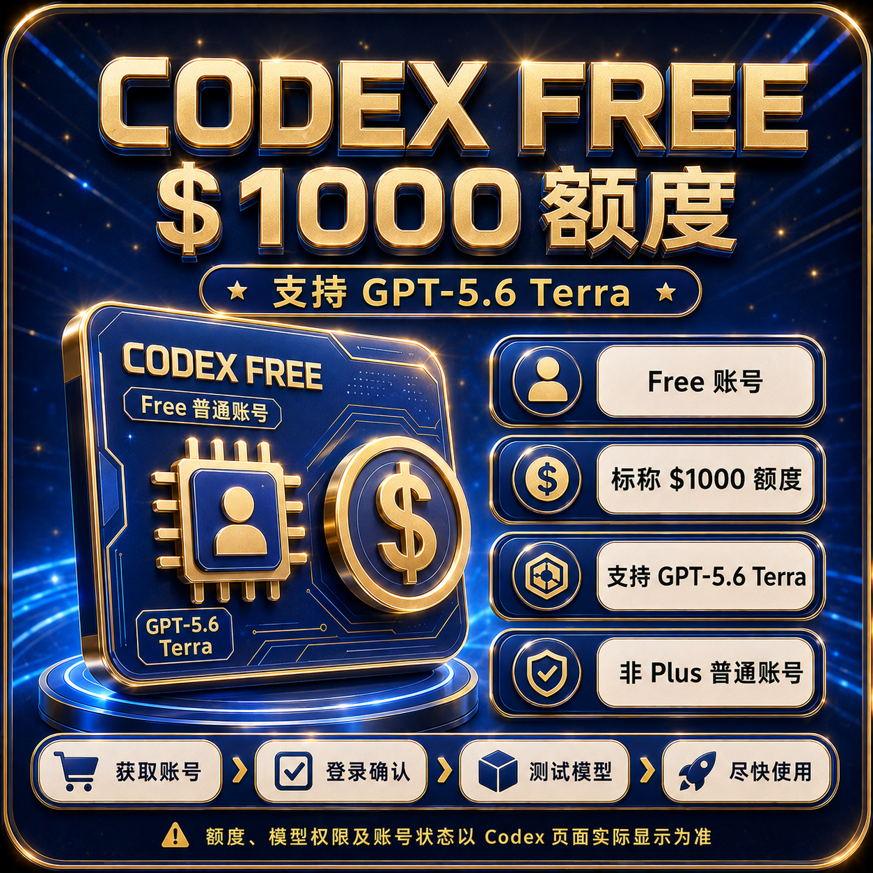 Codex Free 账号｜$1000 额度｜支持 Gpt-5.6 Terra｜非 Plus商品图片