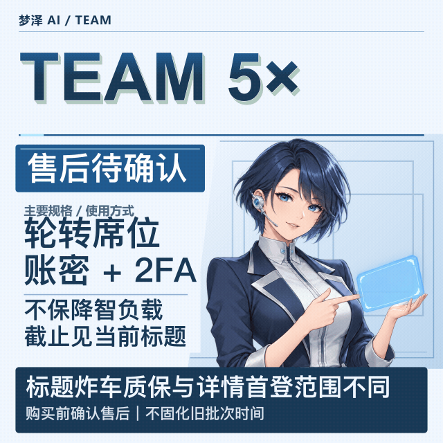 新车第一轮｜Team 5x 21号15点踢人 | 谷歌邮箱 | 发账密+2FA登录｜炸车质保购买起一小时（降智不包）商品图片