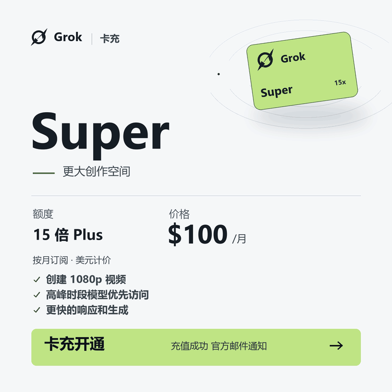 【新版GroK四合一】卡充GroK Super 100$【官冲】 质保30天订阅商品图片