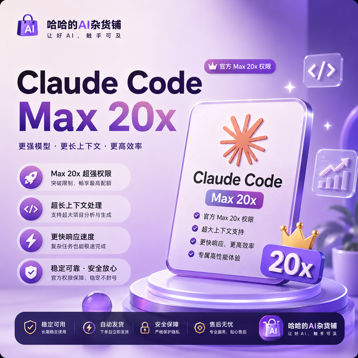 Claude code max 20x 代充（质保订阅，掉订阅补一次）商品图片