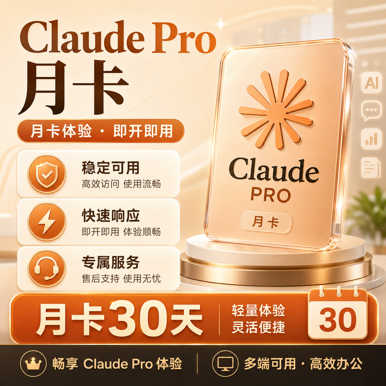 claude pro 自助充值，质保订阅商品图片