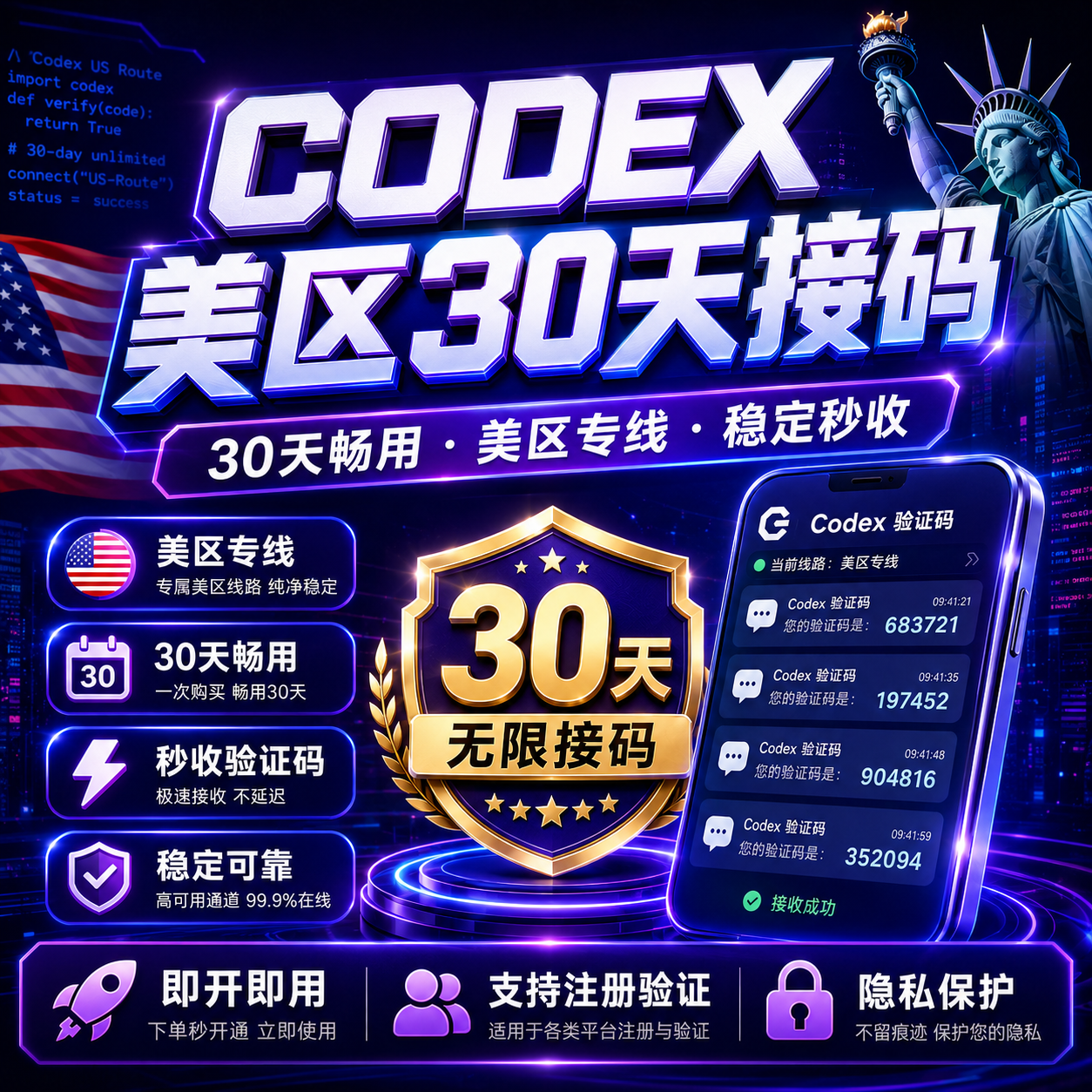 美实体卡30天无限接码（质保100%绑定一个）商品图片