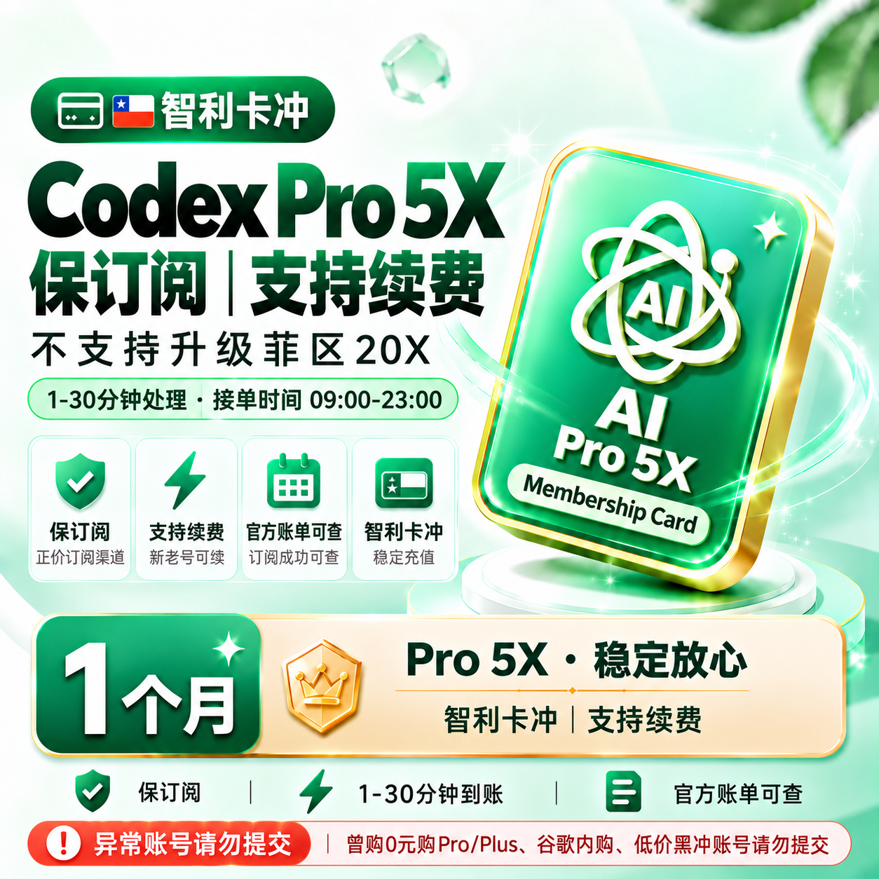 Codex Pro 5X 【保订阅~智利卡冲】支持续费（不支持升级菲区20x）商品图片