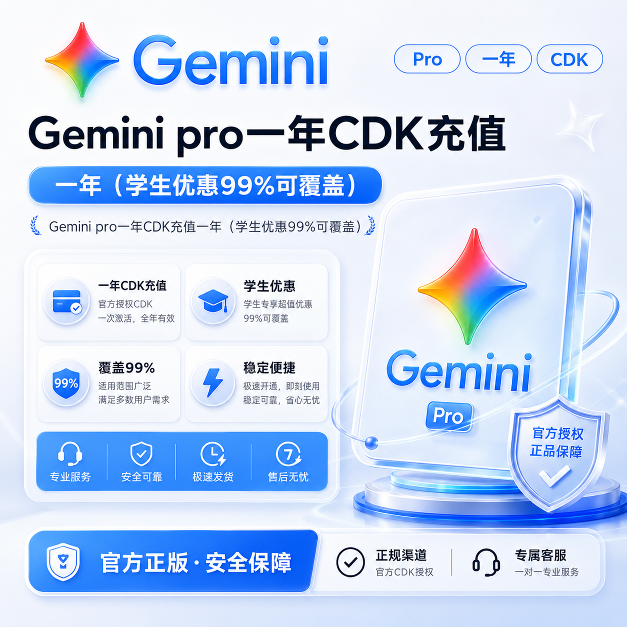 Gemini pro一年CDK充值一年 （学生优惠99%可覆盖）