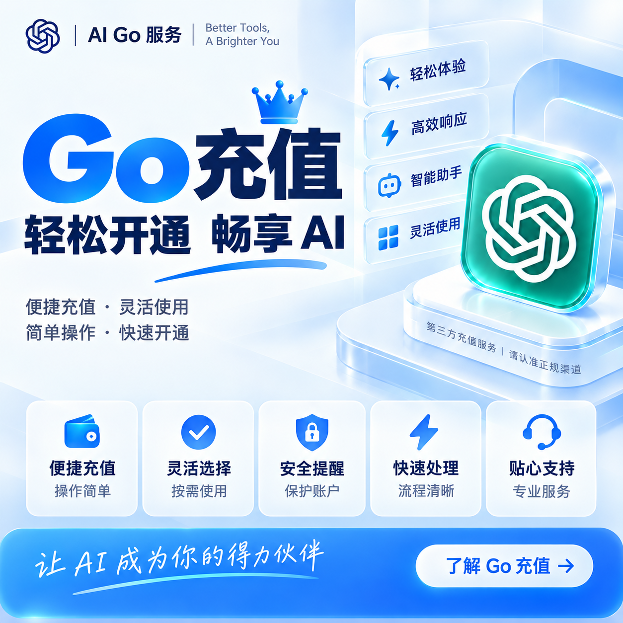 【openai GO充值】|官方正价充自己号|质保一个月订阅【带官方账单】商品图片