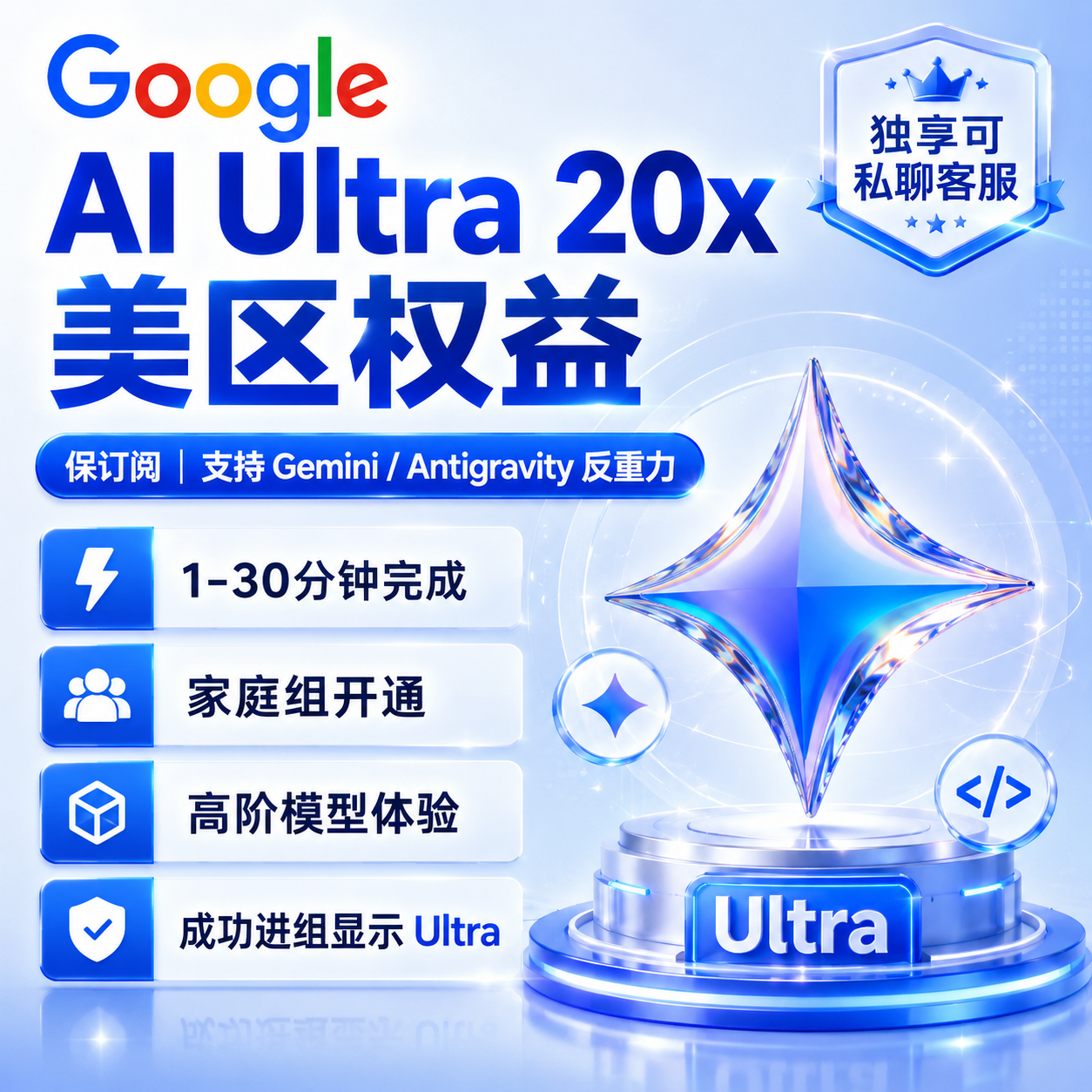 Google AI Ultra 20x【质保订阅】支持Antigravity反重力｜家庭组邀请版商品图片