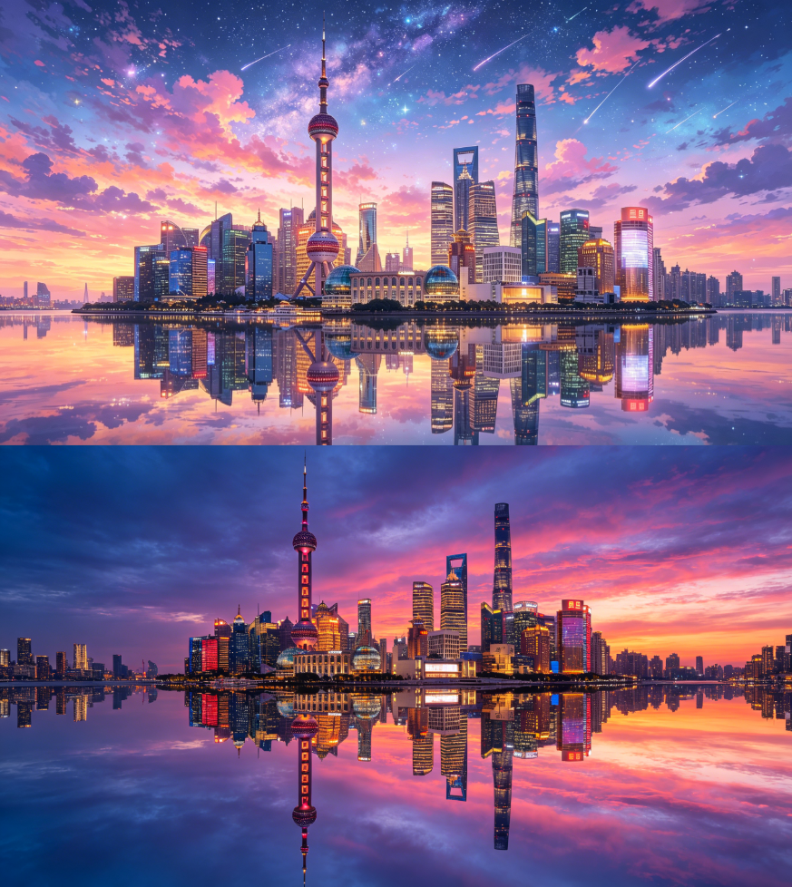 日落时分的都市景象(2张)