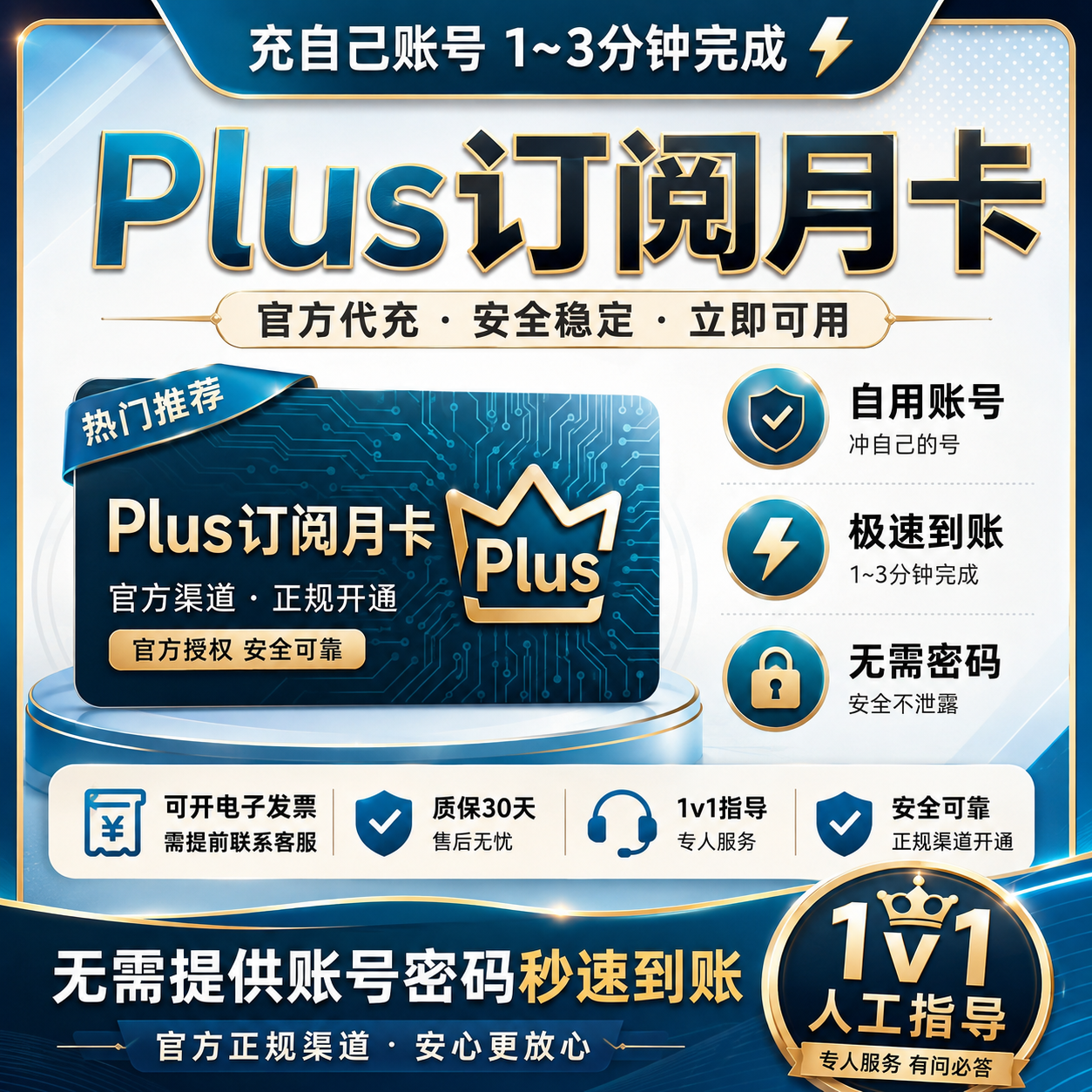 GPT PLUS 官方渠道-质保订阅-24小时自动充值【源头】商品图片