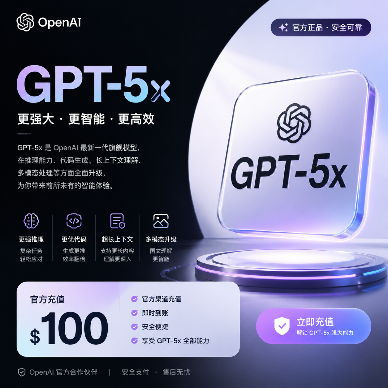 正规GPT Pro直充【5X-100刀款】 月卡套餐 全程质保订阅，同步官方退款政策商品图片