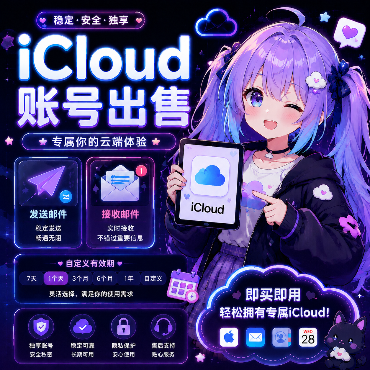 【GPT专用】 iCloud 邮箱子号｜可回信可收信｜ (质保1天) 非分裂邮箱 支持API/网站缩略图
