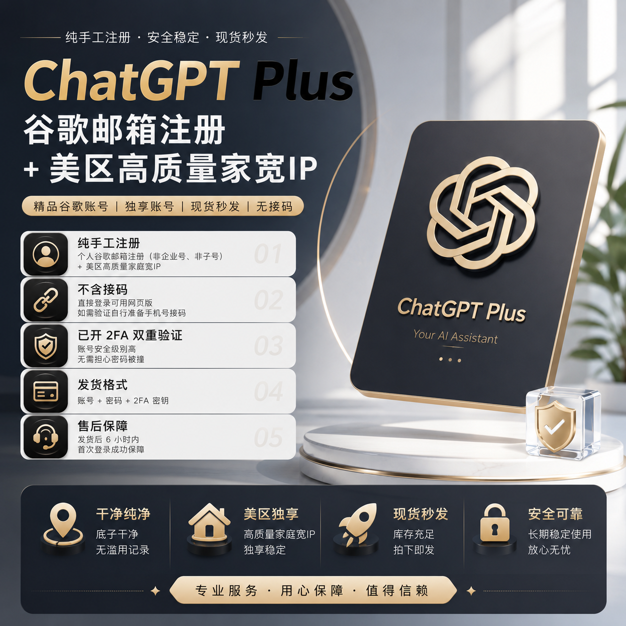 💫精品谷歌邮箱注册ChatGPT Plus｜高质量家宽IP独享账号｜现货秒发（无接码）商品图片
