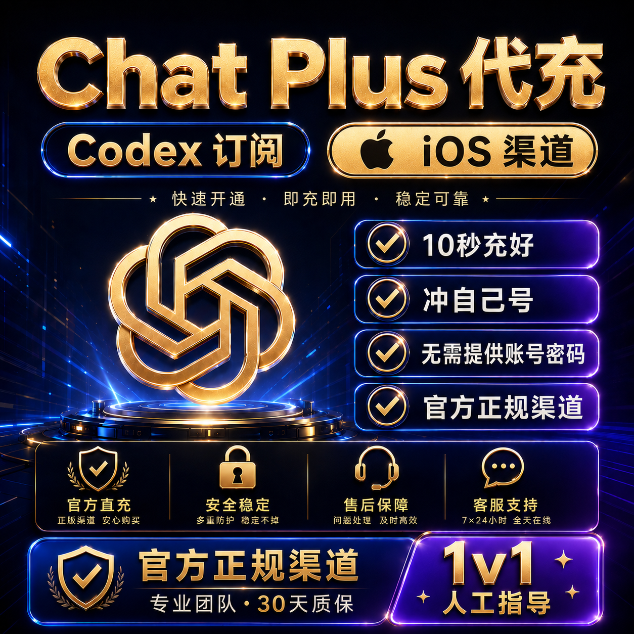 GPT Plus【渠道一】正规代充秒到账 【IOS渠道质保订阅】商品图片