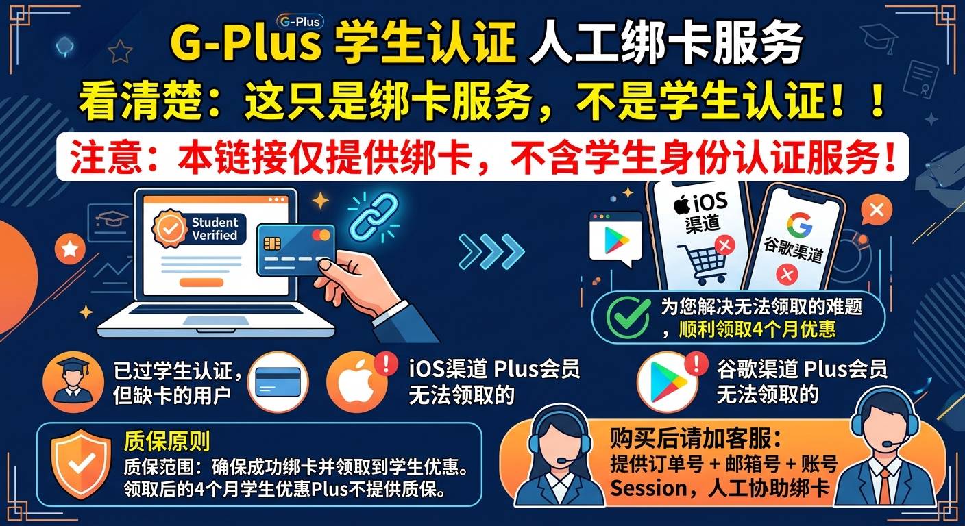 G-Plus学生认证 人工绑卡服务商品图片