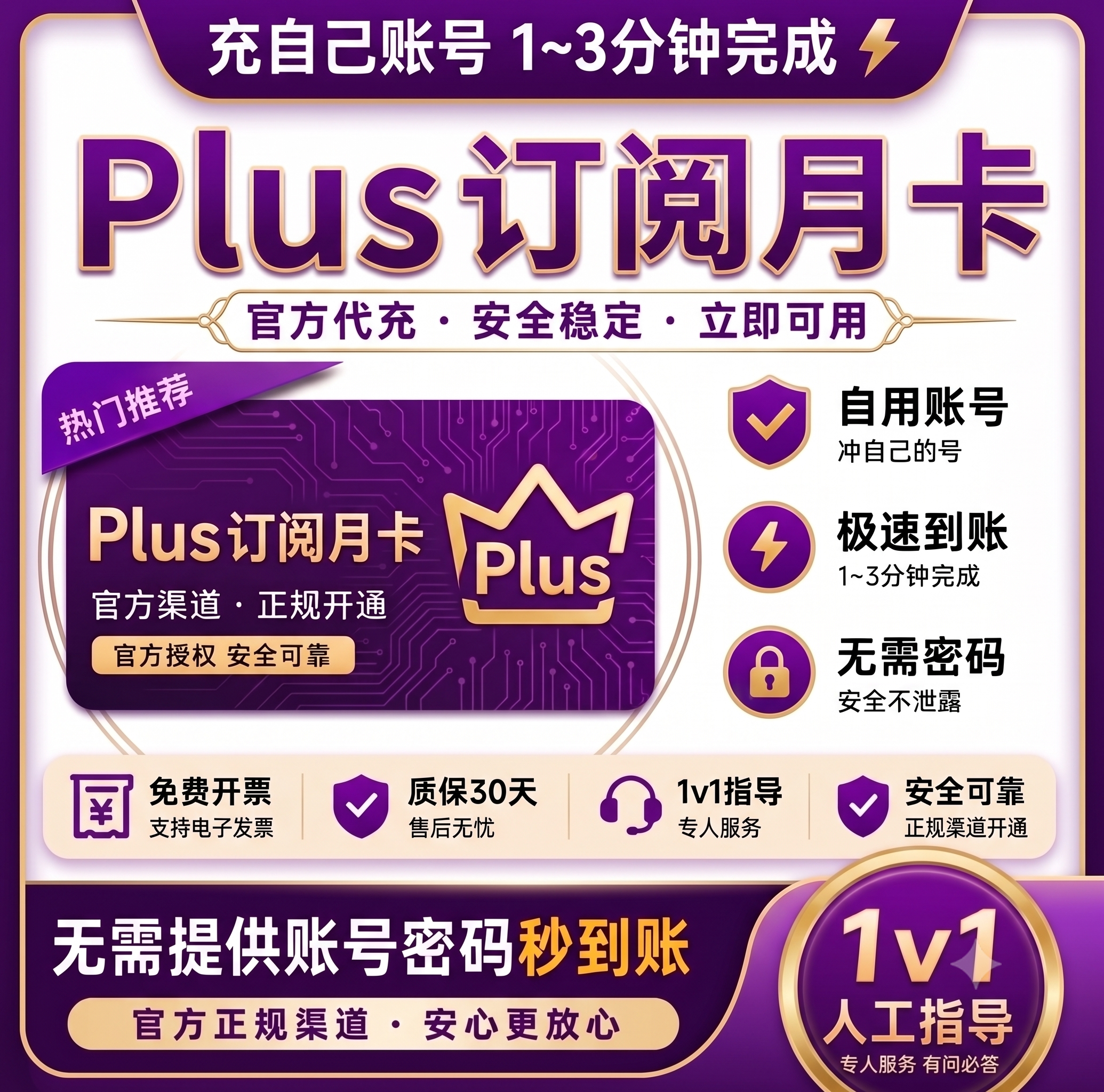 【质保30天】GPT PLUS 订阅 官方充值商品图片