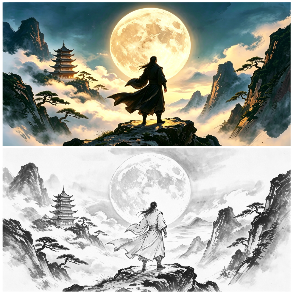 月下悬崖侠客立-意境图【2图】
