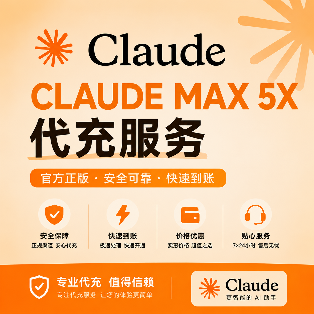 Claude Max 5x 代充（充你自己账号）商品图片