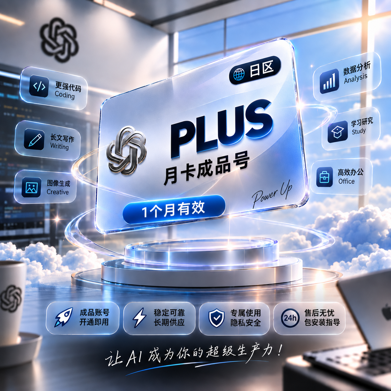 Codex AI工具 PLUS稳定特殊渠道独享月卡成品号(日区,支持反代,购买27天内非禁止网络账号问题可免费更换)
