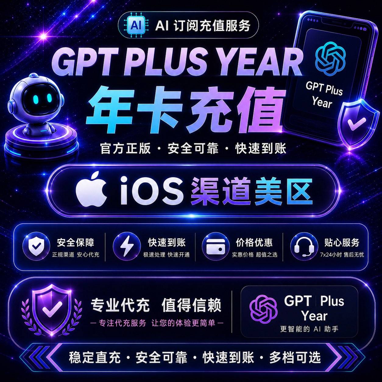 GPT  plus 年卡  官方直充秒到账 【美区IOS·质保订阅365天】商品图片